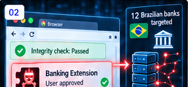 Browser integrity check showing a hostile banking extension as approved.