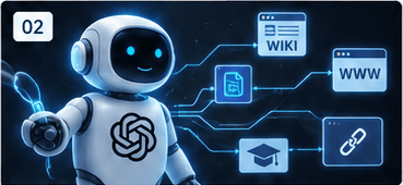 AI agent connected to web resources including wiki, web, documents, and link icons.