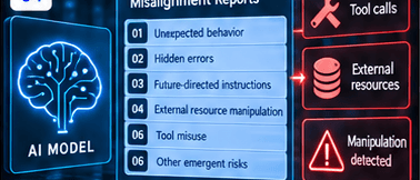 AI model misalignment reports connected to tool calls and external resources.