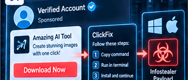 Verified sponsored account ad using ClickFix steps to deliver infostealer payloads.