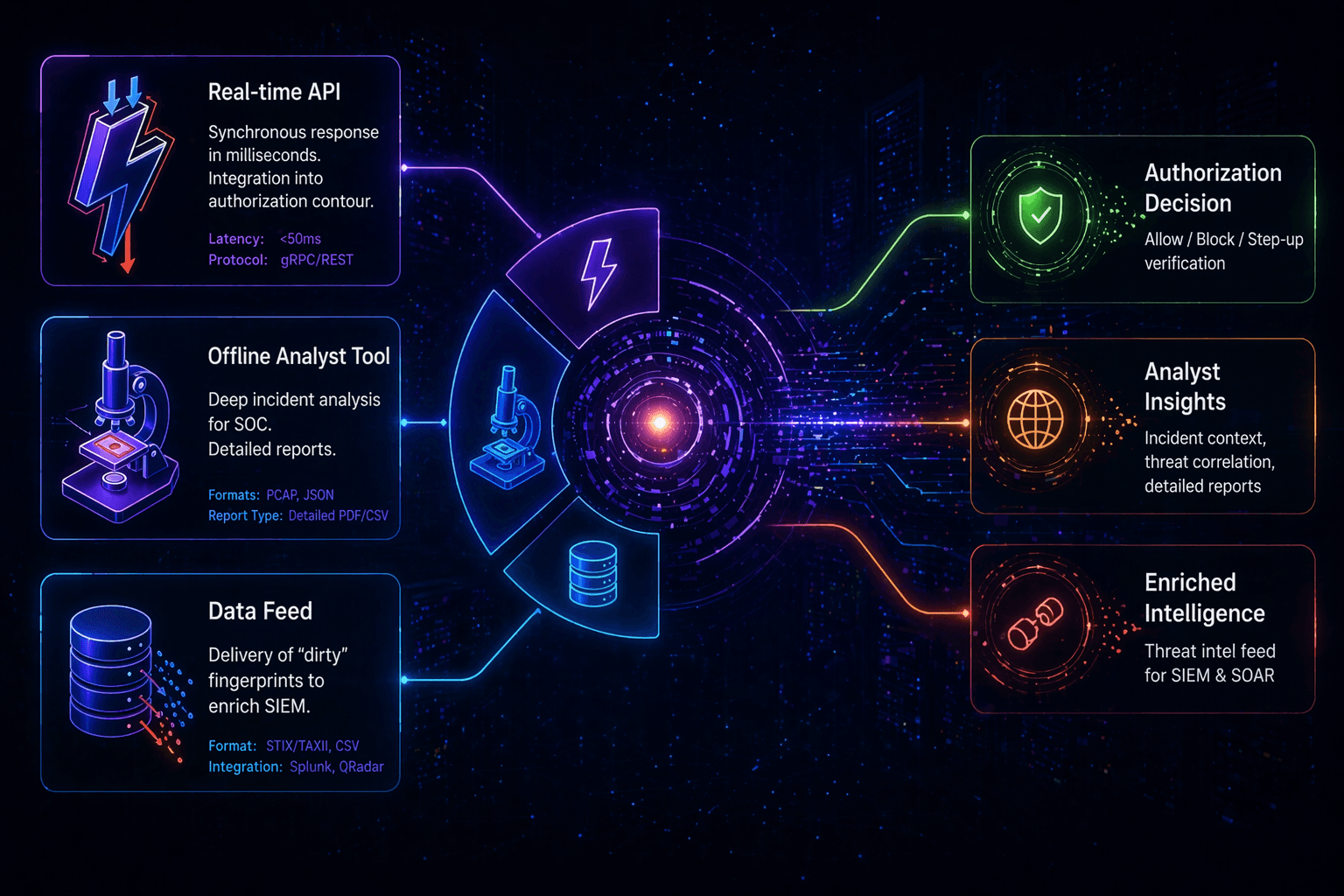 Conceptual delivery formats visual for Fraudnode integration paths.